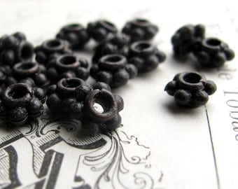 6mm black daisy spacers, antiqued patina pewter (20 spacers) rustic, distressed, dark heishi, flower disc, oxidized rondelle