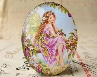 NEW! Plum Tree fairy, 40x30mm glass oval cabochon, exclusive to Fallen Angel Brass, handmade in this shop