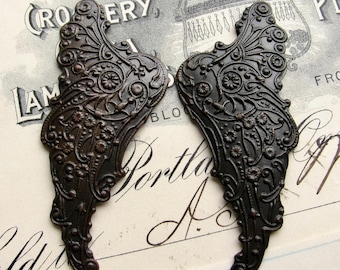 Fallen Angel Brass Wings "Archangel"  (2 black angel wings)  one pair