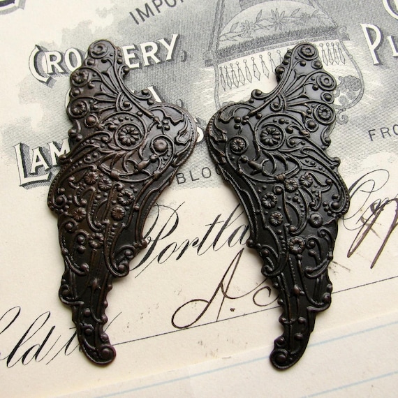 Fallen Angel Brass Wings "Archangel"  (2 black angel wings)  one pair