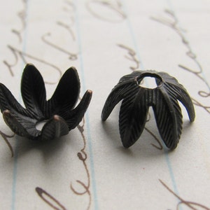 8mm Art Nouveau foliage bead cap, black antiqued brass 6 aged oxidized patina, textured leaf leaves, lead nickel free, made in USA image 2