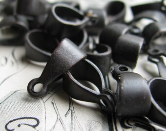 12mm folded black bail, black antiqued brass (6 bails) smooth plain simple, pendant connector, pendant holder, necklace finding LK-SV-003