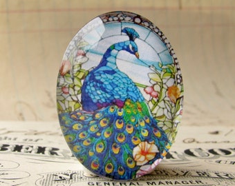 Regal peacock tail, 40x30mm glass oval cabochon, handmade in this shop