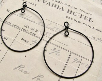 Handmade 45mm hoop dangles for earrings or pendants, matte black brass (2 round links) oxidized patina drop, made entirely in the USA