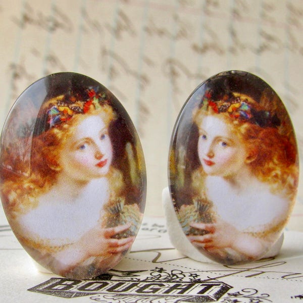 Pair of opposites for earrings, butterfly fairy, handmade glass oval cabochon, 25x18mm, artisan crafted in this shop, photo glass cabochon