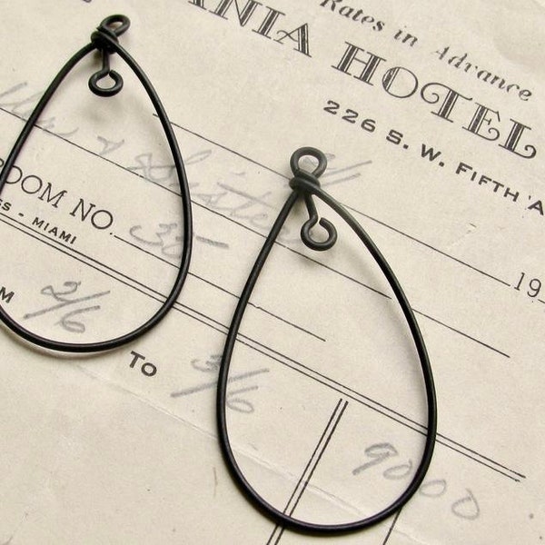Handmade 40mm teardrop dangles for earrings or pendants, matte black brass (2 tear drop links) connectors made entirely in the USA