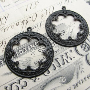 35mm antiqued black brass Basilica hoops (2) round scalloped pendants