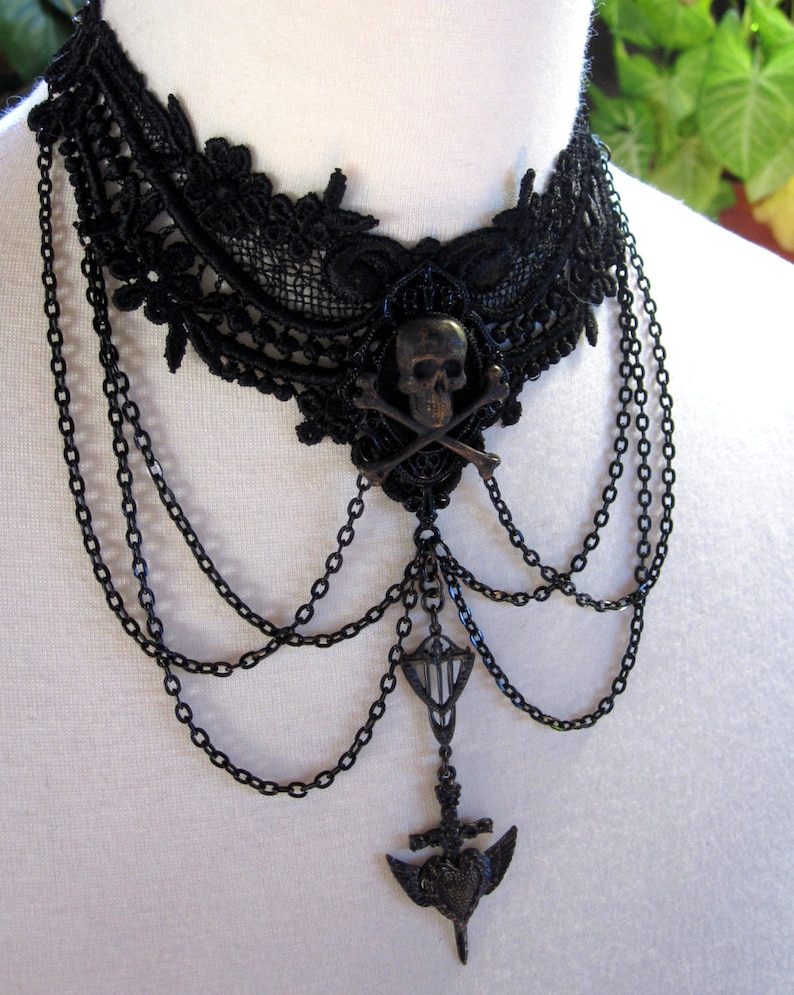 wings 2 pendants from Bad Girl Castings Gothic rosary cross black cross winged heart dagger 40mm antiqued black pewter