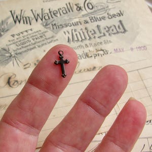 Tiny 12mm black cross charms (12) black brass