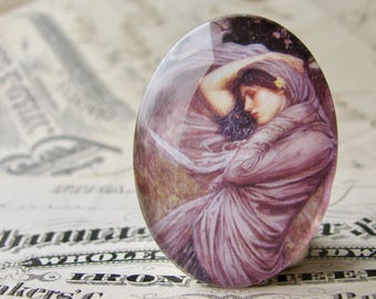 From 1903 John William Waterhouse "Boreas" 40x30mm or 25x18mm glass oval cabochon, artisan crafted in shop, fine art stone, Art History