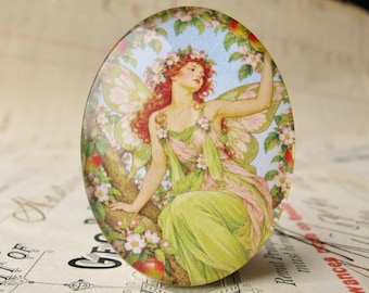 NEW! Apple Tree fairy, 40x30mm glass oval cabochon, exclusive to Fallen Angel Brass, handmade in this shop