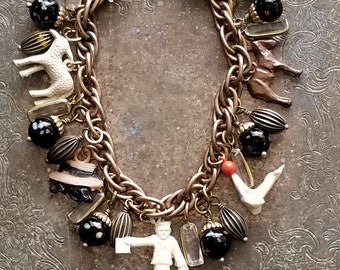 Vintage Animal Crackers Cracker Jack Charm Bracelet - Vintage Assemblage