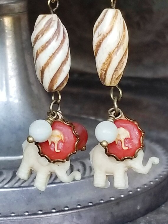 Vintage Cracker Jack Charm Elephant Earrings In Mother Of Etsy