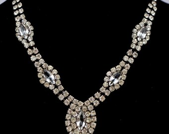 Vintage Marquise Clear White Rhinestone Necklace