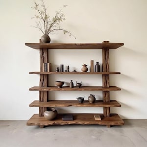 Solid wood bookcase wall mount driftwood bookshelf cabinet mid century shelving display