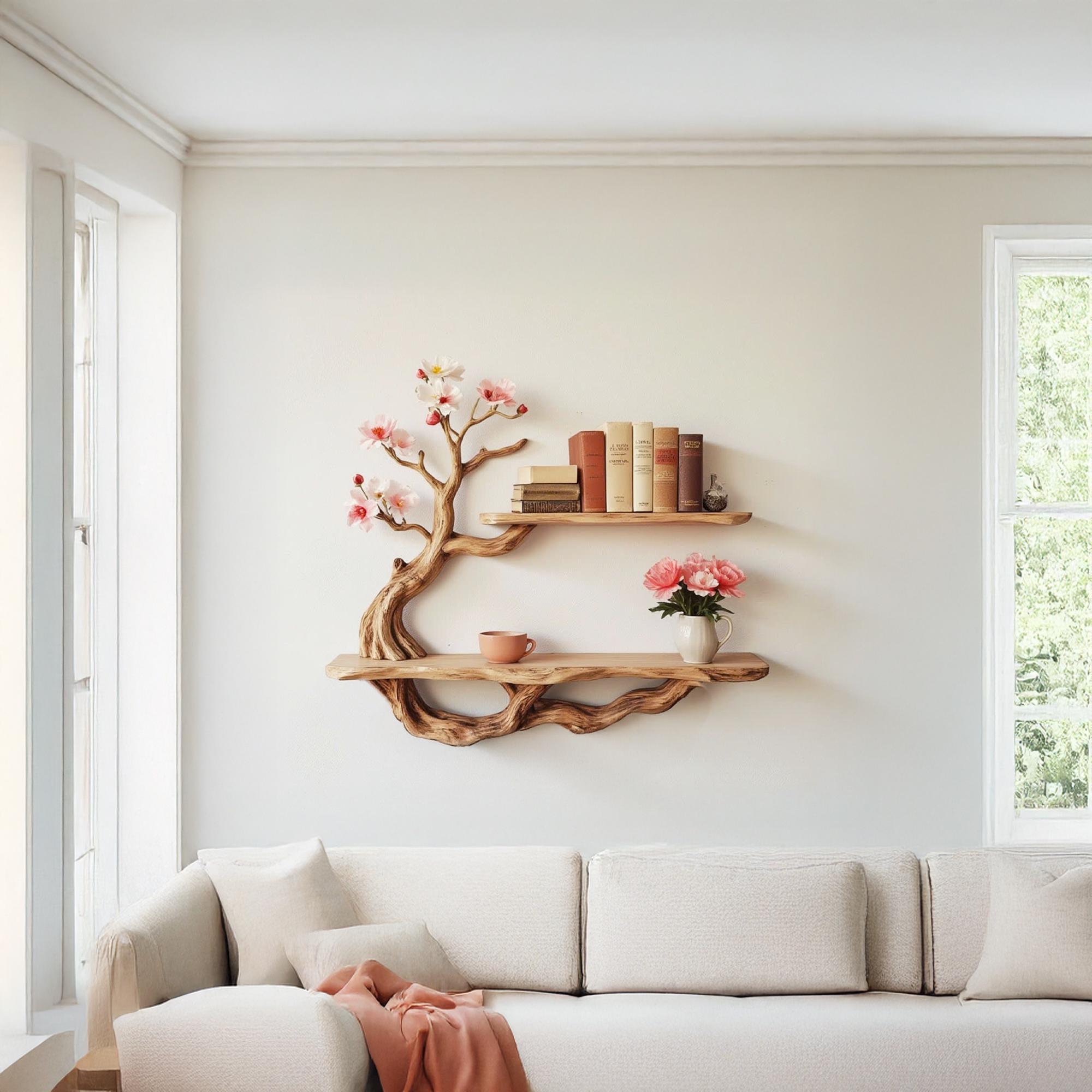 Handcrafted Driftwood Shelf Natural Tree Bookshelf Wall Mount