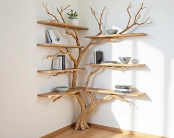 Corner Driftwood Bookshelf: Floating Shelves, Wall Mount Decor