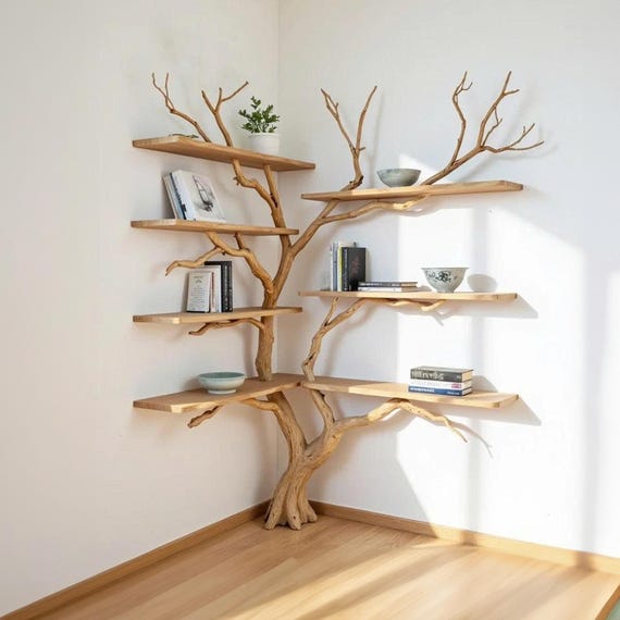 Corner Driftwood Bookshelf: Floating Shelves, Wall Mount Decor - Etsy