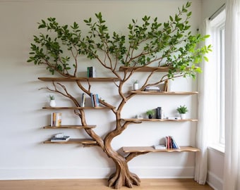 Driftwood Tree Branch Bookshelf: Rustic Floating Wall Decor