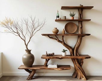 Massivholz Bücherregal Ast Bücherregal Wand befestigt Treibholz Skulptur Kunst