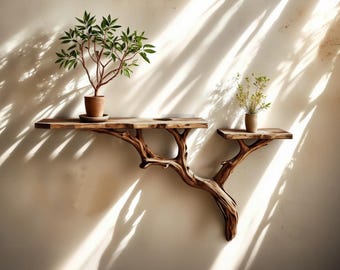 Driftwood shelf solidwood bookshelf art decor tree book shelves wall mount handmade furniture