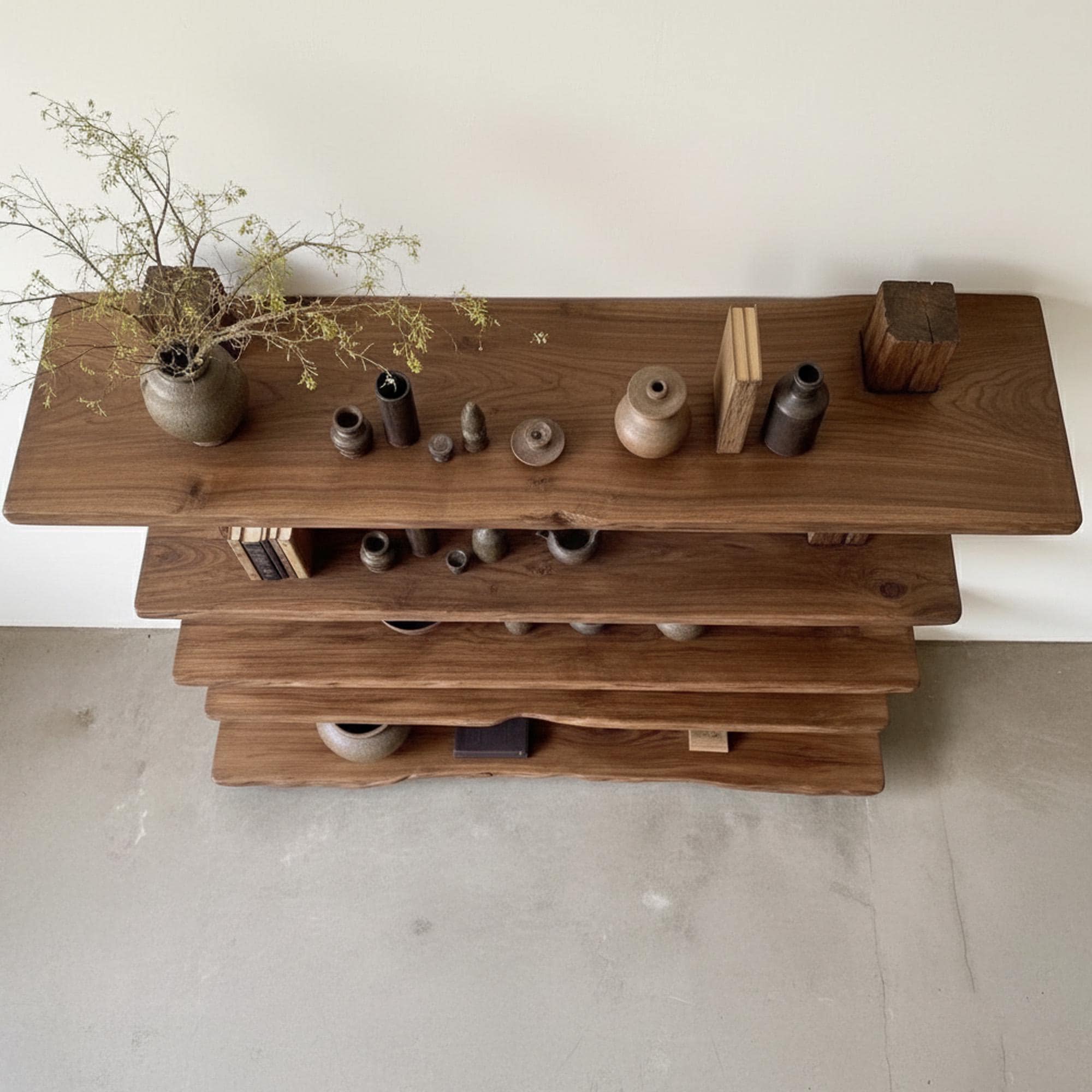 Solid Wood Bookcase Wall Mount Driftwood Bookshelf Cabinet Mid Century ...