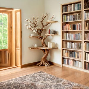 Tree Corner Floating Bookshelf Driftwood Branch Bookcase Wood Wall Book ...