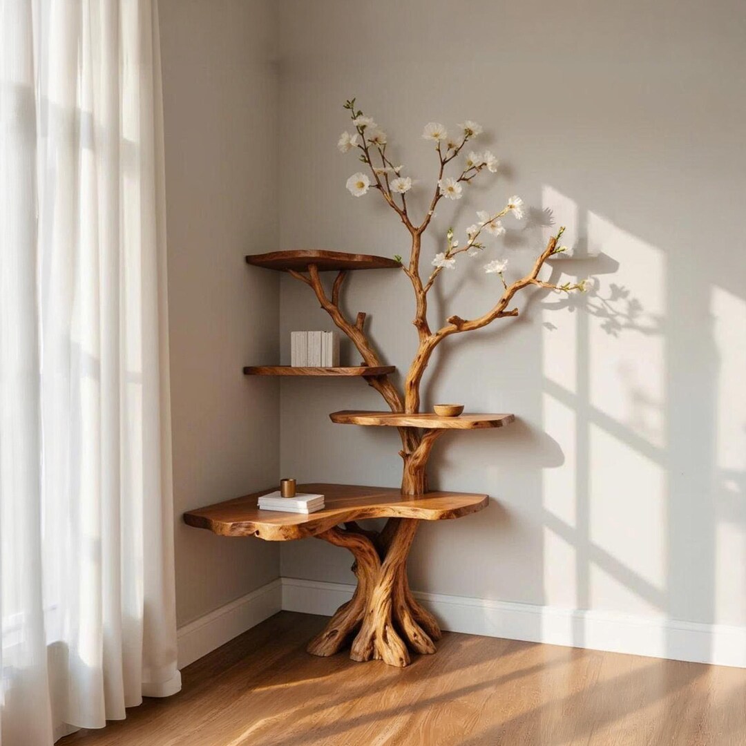 Corner Tree Branch Book Shelf Floating Bookshelf Solid Wood Wall ...