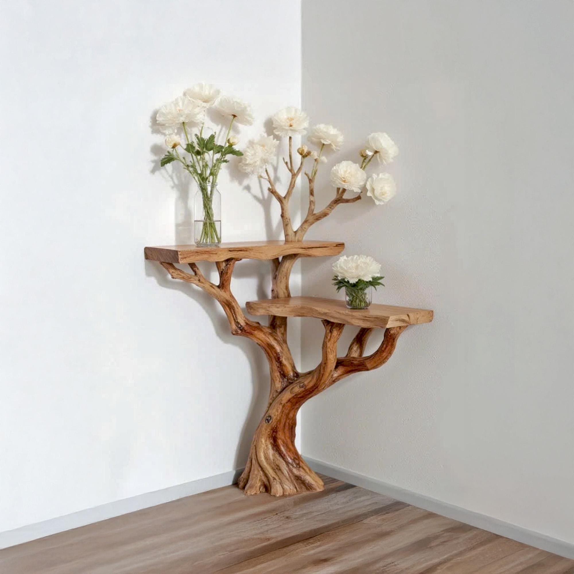 Corner Floating Console Table Tree Branch Driftwood Entryway Table
