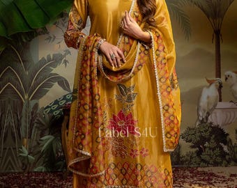 Mustard Gold Velvet Floral Suit Set
