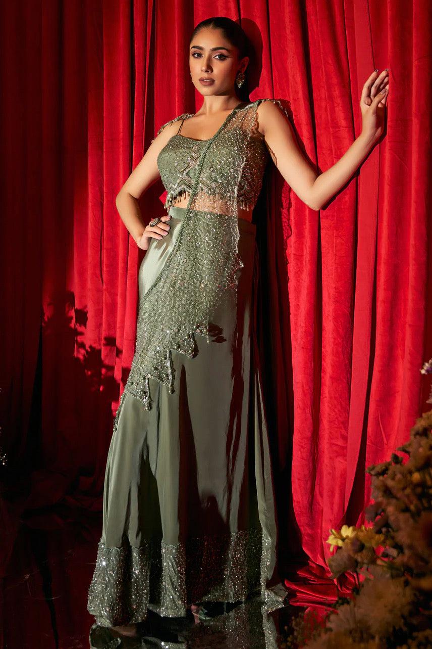 Olive Green Saree Outfit