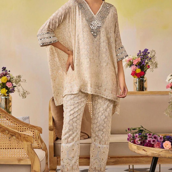 Chikankari Sparkle Fiesta Mirror Embroidered Outfit