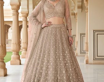 Champagner Gold Pailletten Lehenga Luxe Set
