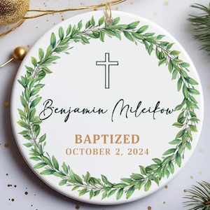 Personalized Cross Porcelain Ornament Baptism Gift for Boy Godson Gift Custom Baptized Keepsake For Parents Religious Gift of Faith Present