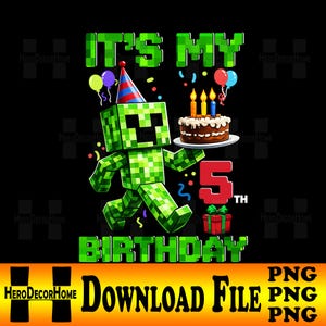 5th Birthday Boy Pixel Gamer PNG, It's My 5 Birthday Gift (Digital Download)