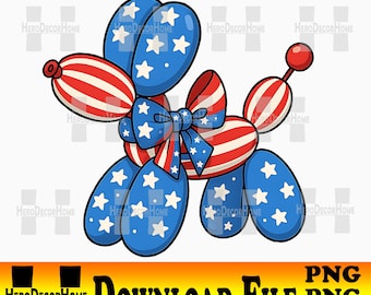 4th of July Balloon Dog PNG, American Patriotic Clipart (Digital Download)