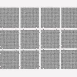 May include: A grid of sixteen gray interlocking foam tiles, arranged in a rectangular pattern. Each tile has a textured surface and is connected to adjacent tiles by white connectors. The tiles are designed for flooring.