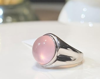 Rose Quartz Ring Peach Pink Crystal Ring Natural Rose Quartz Adjustable Gemstone Ring