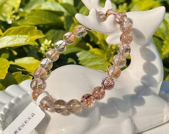 Mehrfarbiges Kupfer-Rutilquarz-Perlenarmband • 8.4 mm+ Erstklassige Qualität • Hohe Klarheit • Lebendiges Kupfer-Rutil