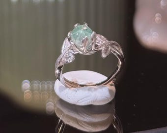 Green Phantom Quartz Pyramid Ring, Rotating Crystal Ring, Adjustable Sterling Silver, Natural Phantom Quartz, Unique Statement Ring