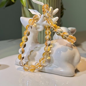 Yellow Hematoid Quartz Bracelet: Golden Dragon Fish Pattern, Rare Crystal Gemstone