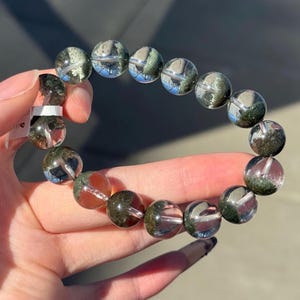 Green Phantom Quartz Beaded Bracelet, Natural Quartz | Collector&#39;s Choice (12.2mm+)