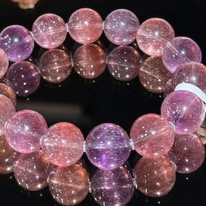 Sparkle Pink-Purple Super Seven Beaded Bracelet | Galaxy Grade (13.5mm+)