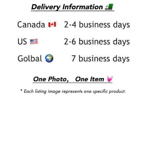 Puede incluir: Imagen con texto: "Informaci&oacute;n de entrega" y detalles de los plazos de entrega para Canad&aacute;, EE. UU. y Global. El texto tambi&eacute;n indica "Una foto, un art&iacute;culo" y aclara que cada imagen del listado representa un producto espec&iacute;fico.