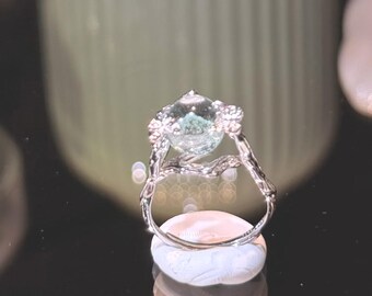 Green Phantom Quartz Pyramid Ring, Rotating Crystal Ring, Adjustable Sterling Silver, Natural Phantom Quartz, Unique Statement Ring