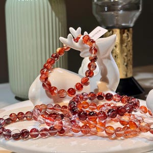 Red Hematoid Quartz Beaded Bracelet (8.1–12.1mm+), Orange/Pink Colours (8.3/8.7/9.4/12.4mm+) | Top-tier