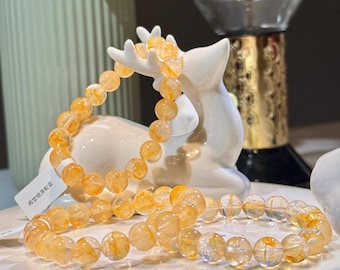 Yellow Hematoid Quartz Beaded Bracelet • Collector Grade • High Clarity • Vivid Golden Inclusions