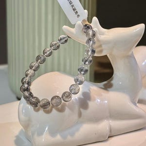 Grey-Blue Rabbit Hair Rutilated Quartz Beaded Bracelet｜Top-Tier (7.2mm+)