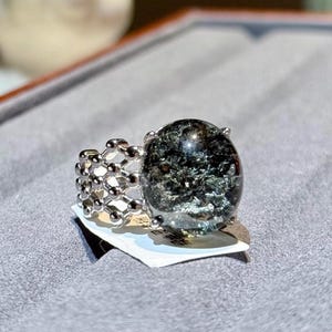 Green Phantom Quartz Silver Ring