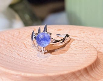 Dumortierit Ring 925 Sterling Silber | Verstellbarer Ring mit blauem Stein